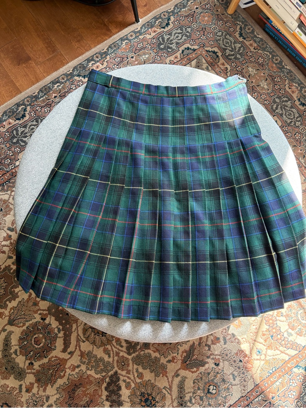 Plaid Pleated Skirt in Green Tartan